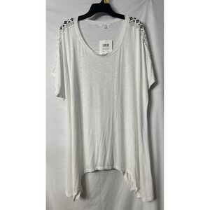 NWT 89th + Madison Womens Short Sleeve White Lace Pullover Top Shirt Plus 3X